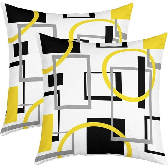 Geometric Plaid Reversible Throw Pillow Covers 20 x 20-Inch Yellow Grey Black Geometry Pillow Covers Home Decor for Stripe Line Square Cushion Covers Set of 2 Modern Art