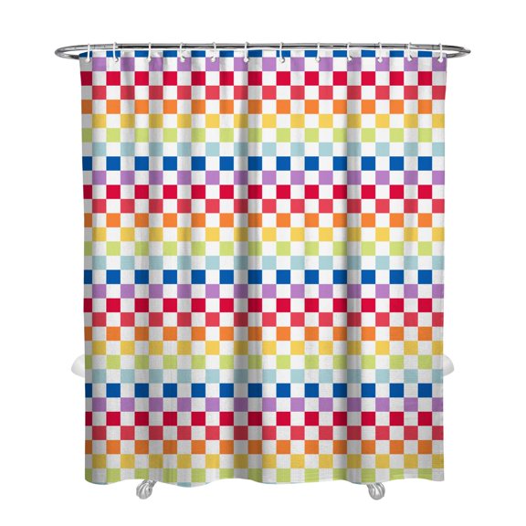 Geometric Plaid Shower Curtain, Waterproof Fabric Bathroom Curtain, Machine Washable Colorful Checkered Pattern, Retro Buffalo Plaid Design for Stylish Bathroom Decor