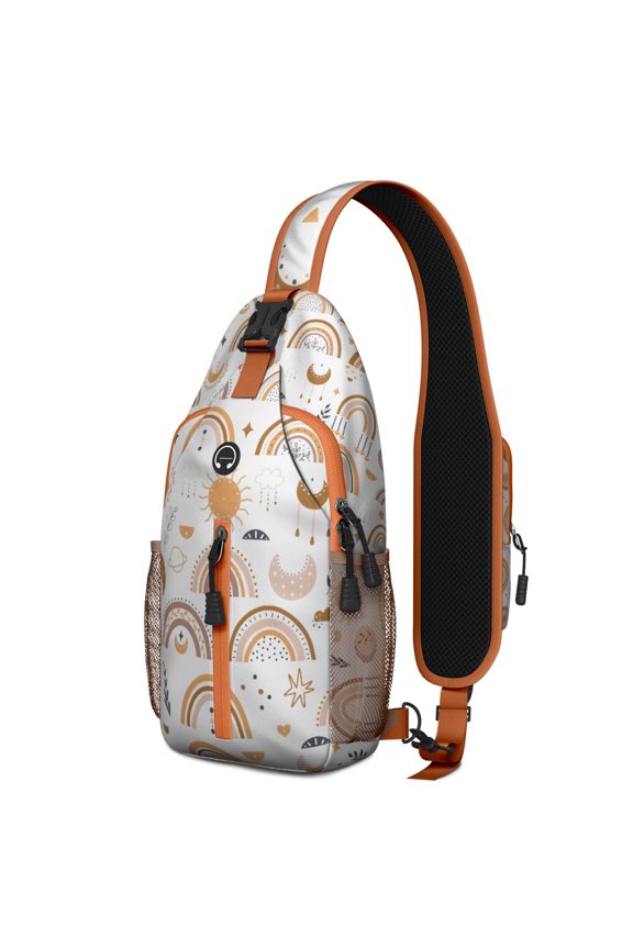 Geometric Plaid Sling Backpack with Nordic Aesthetic, Lightweight Crossbody Daypack for Travel