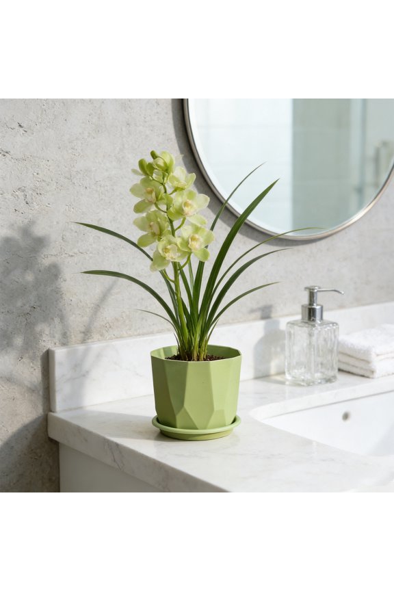 Geometric Plastic Plant Pot with Drainage Tray, Modern Irregular Faceted Small Flower Planter Indoor Home Decor 2 Pack