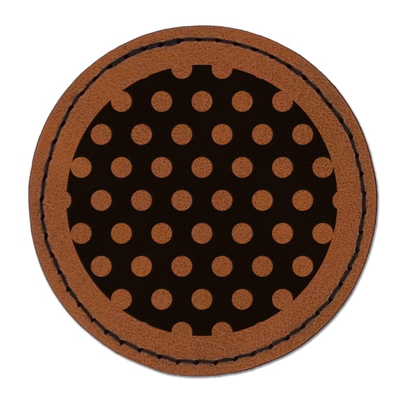Geometric Polka Dotted Circle 2.5" Faux Leather Round Engraved Iron-On Patch - Brown