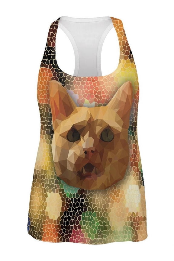 Geometric Poly Cat All Over Womens Work Out Tank Top - Large