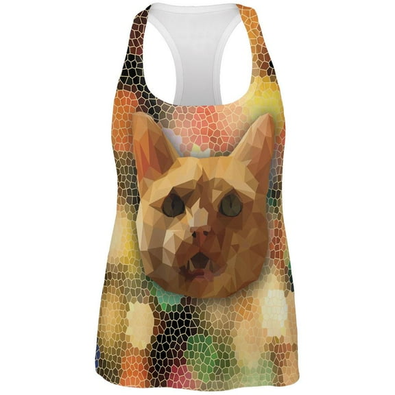 Geometric Poly Cat All Over Womens Work Out Tank Top - Medium