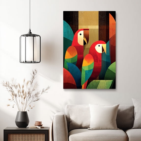 Geometric Pop Parrot Canvas Wall Art for Living Room Bedroom Ready to Hang
