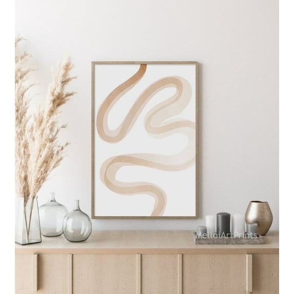 Geometric Poster Beige Abstract Art, Minimalist Boho Decor, 12x18 UNFRAMED