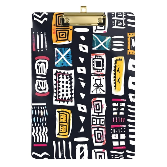 Geometric Print Abstract Pattern Acrylic Clipboard Drawing Board with Hook Writing Pad File Storage A4 Size Gold 12.5" x 9"
