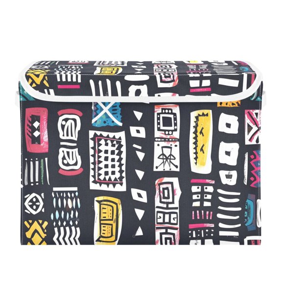 Geometric Print Abstract Pattern Foldable Storage Bin with Lid and Handle Collapsible Storage Box 16.5 x 12.6 x 11.8 inches