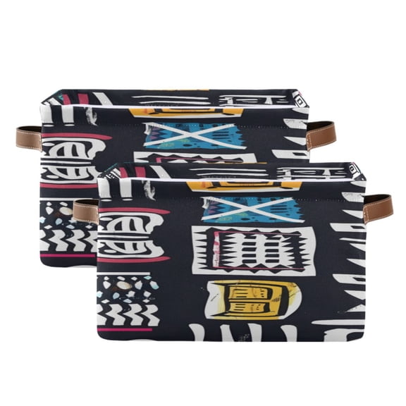 Geometric Print Abstract Pattern Square Storage Bins with Handles Collapsible Containing Box 2 Packs