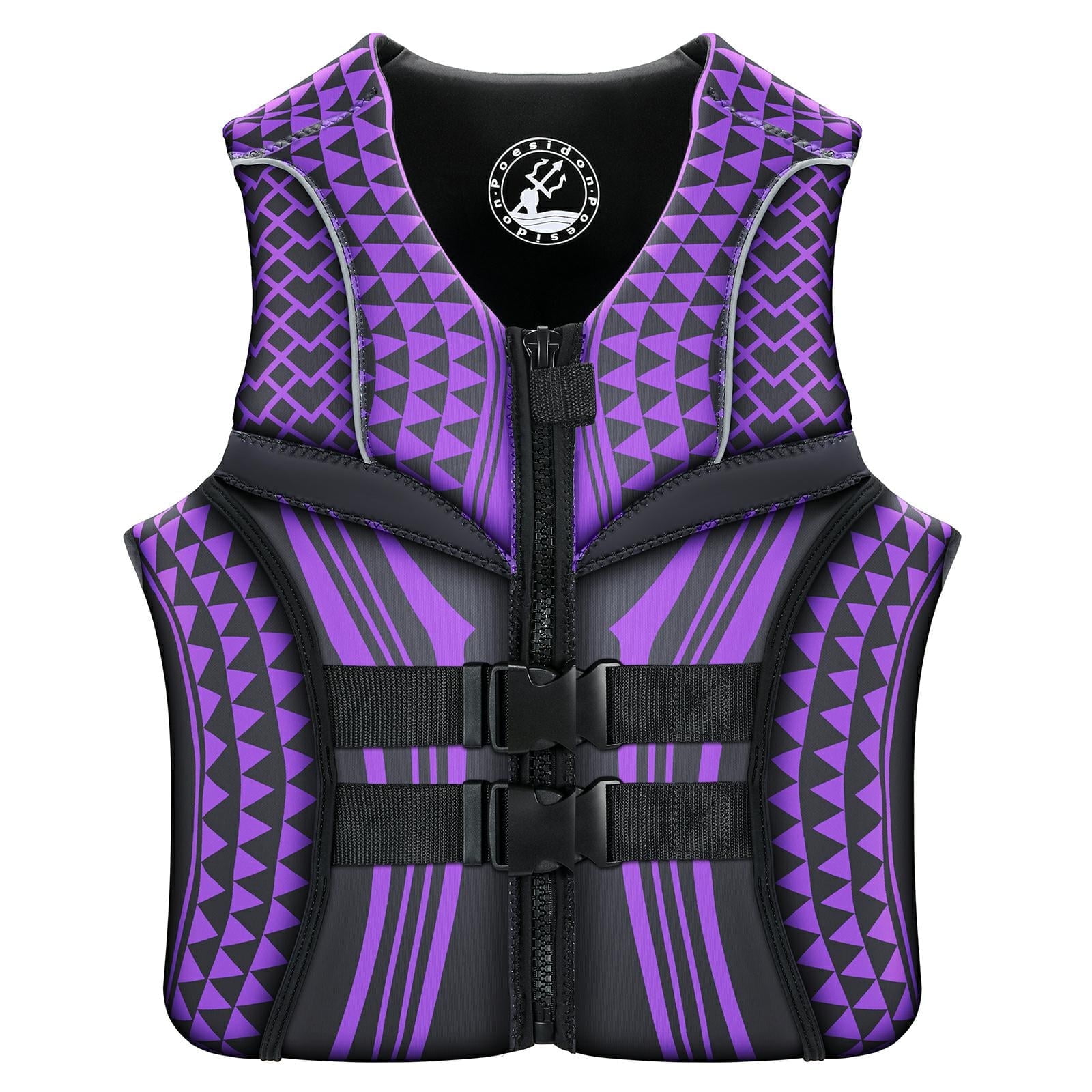 Geometric Print Life Vest, Zipper Front, Adjustable Buckles