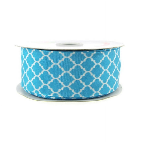 Geometric Print Satin Ribbon, 1-1/2-inch, 10-yard, Turquoise