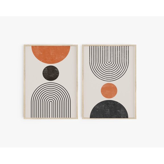 Geometric Print Set Rainbow Arch Mid Century Modern Terracotta Black Set 2 Unframed Paper Print 8x12