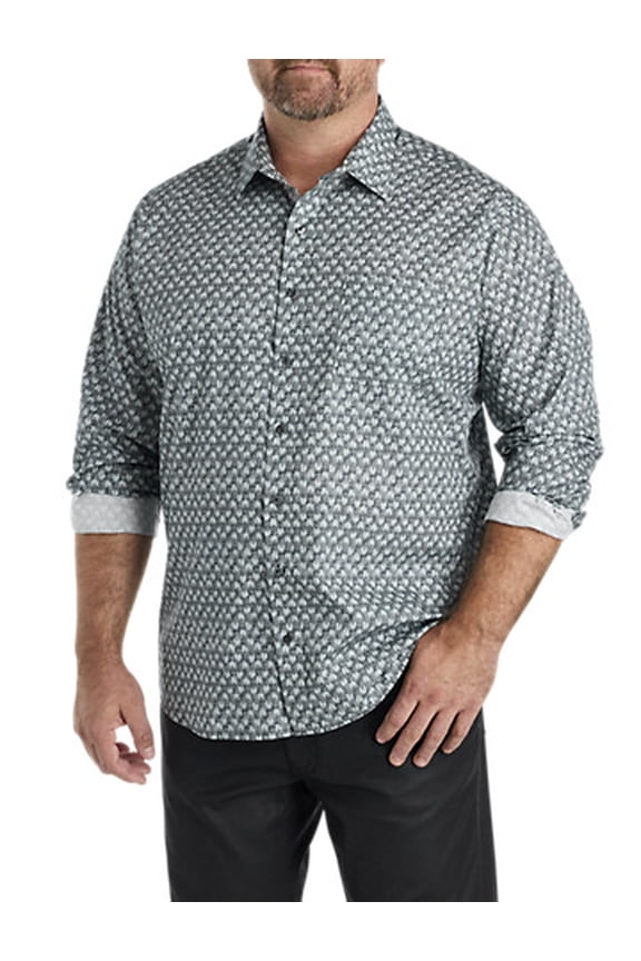 Geometric Print Sport Shirt Grey 2XLT