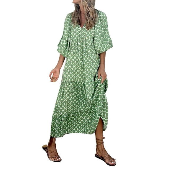 Geometric Printed Bubble Sleeved Summer Dress Women Dress Street Oversized Women's Summer Work Dresses for Women Clothing
