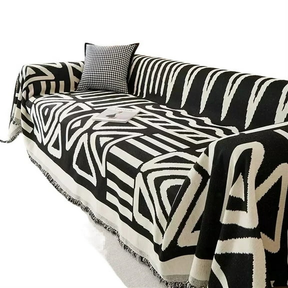 Geometric Printed Sofa Blanket Chenille Dustproof Anti-scratch Sofa Mat Multipurpose Furniture Protection Cover