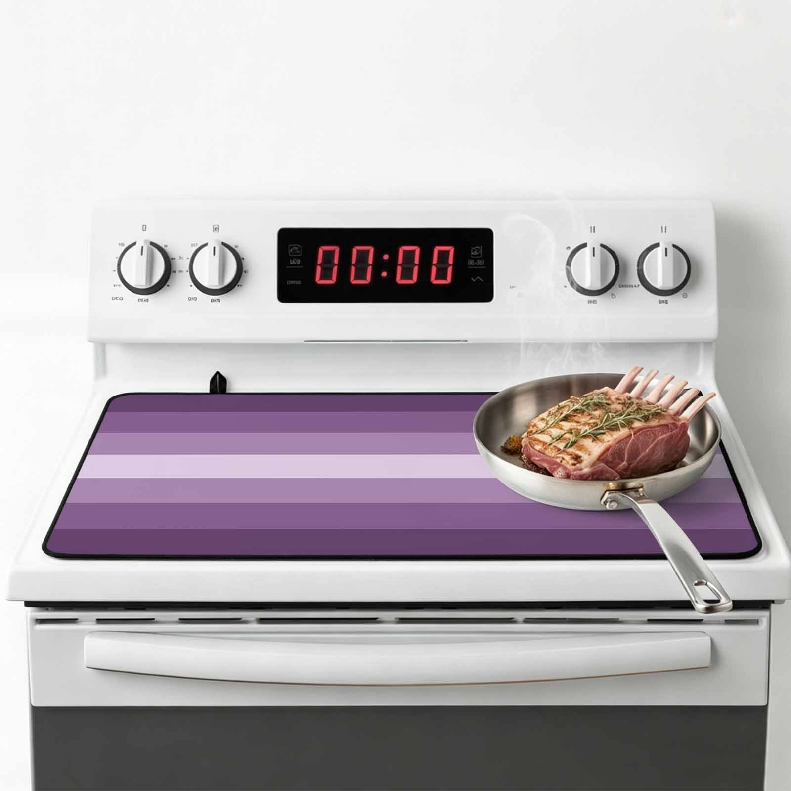 Geometric Purple, Stove Top Cover for Electric Stove, Heat-proof & Non Slip Glass Top Stove Cover Protector, Solid Ombre Geometric Modern Stripe Kitchen Flat Cooktop Rubber Mat 31x24 Inches