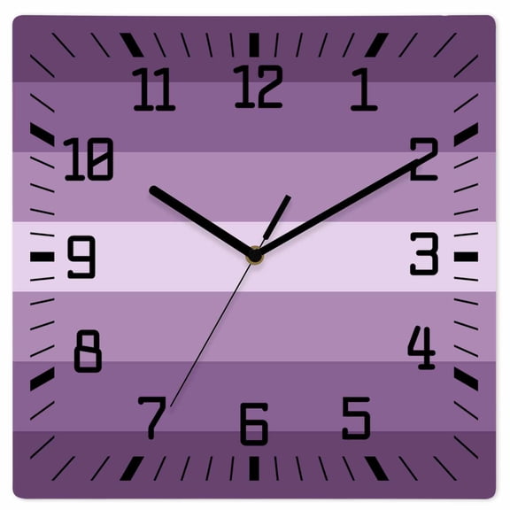 Geometric Purple, Wooden Wall Clock Silent Non Ticking, Solid Ombre Geometric Modern Stripe Square Wall Clocks Battery Operated, Decor Clock for Home Office, Living Room, Kitchen, 12 Inch