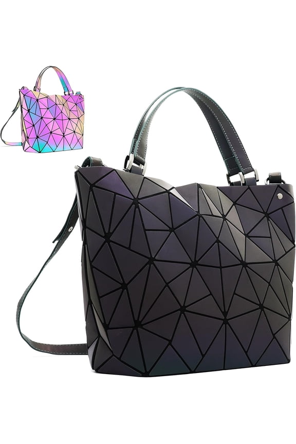 Geometric Purse for Women Luminous Handbags Reflective Tote Bags and Holographic crossbody bag Black Iridescent Purses
