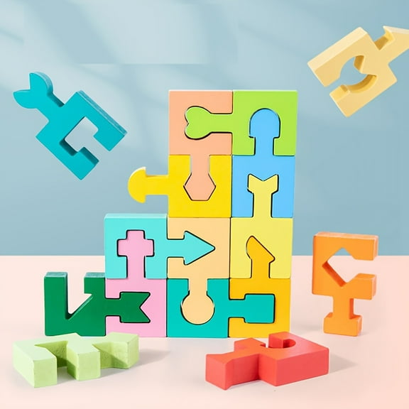 Geometric Puzzle Blocks, Vibrant 16-Piece Building Set For Teens Educational Brain Teaser Toy For Creative Play