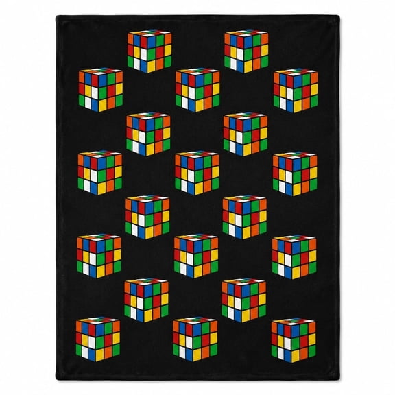 Geometric Puzzle Cube Fleece Throw Blanket, Soft 280 GSM Polyester, Modern Decor
