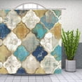thumbnail image 1 of Geometric Quatrefoil Shower Curtain Retro Cubes Nostalgic Creative Diamond Ethnic Style Blue Beige Gray Yellow Bathroom Curtain Decoration Polyester Fabric with Hooks 54"W x 78"L (Pack of 1), 1 of 6