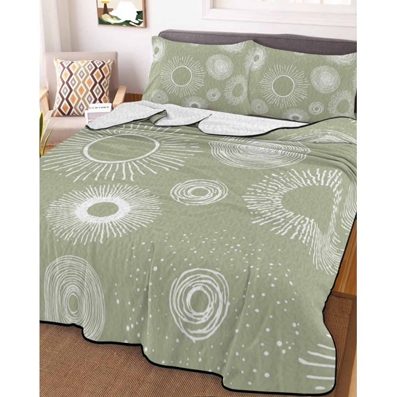 Geometric Queen Size Down Alternative Comforter, Lightweight Comforter Quilt Bedding Set with Pillow Shams Abstract Sage Green White Boho Circle Dot All Seasons Bed Comforter Duvet Insert 90"x96"