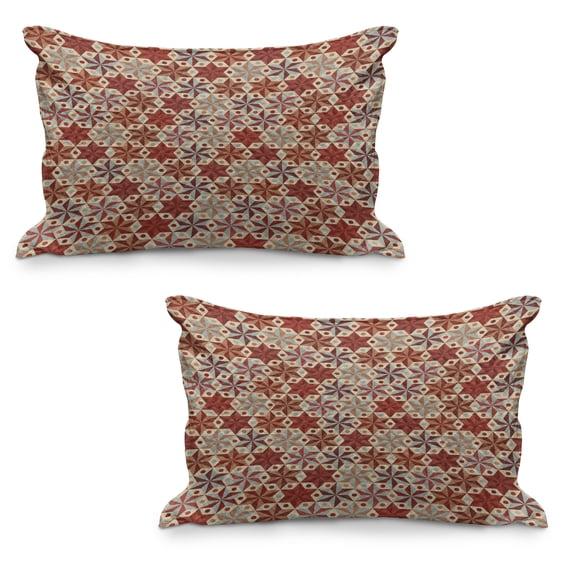 Geometric Quilted Pillowcover Set of 2, Abstract Anise Stars Pattern in Warm Retro Colors with Dots Geometric Design, Standard Queen Size Pillow Cover for Bedroom, 36" x 20", Multicolor, by Ambesonne