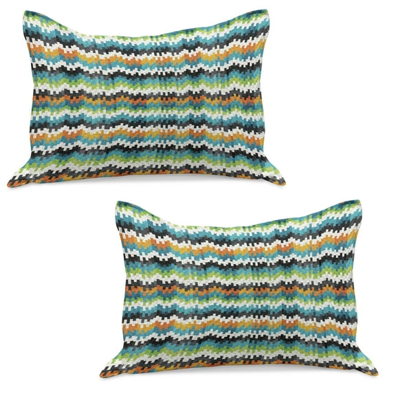 Geometric Knitted Quilt Pillowcover Set of 2, Abstract Trippy Funky Digital Complexms Creative Mosaic Technology Motif, Standard Queen Pillow Sham Bedroom, 30" x 20", Multicolor, by Ambesonne