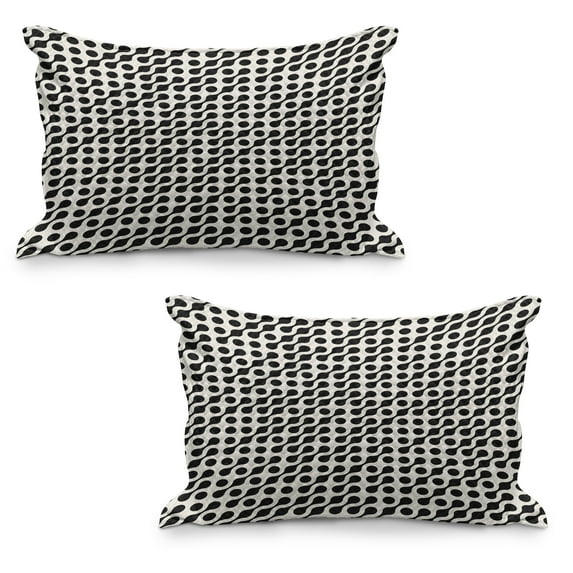 Geometric Quilted Pillowcover Set of 2, Diagonal Rounded Circles Pattern Wavy Random Lines Motif Monochrome Modern, Standard Queen Size Pillow Cover Bedroom, 30" x 20", Black Off White, by Ambesonne
