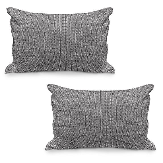 Geometric Quilted Pillowcover Set of 2, Minimalist Contemporary Style Symmetrical Triangles Monochrome Indie Pattern, Standard Queen Size Pillow Cover for Bedroom, 30" x 20", Black White, by Ambesonne