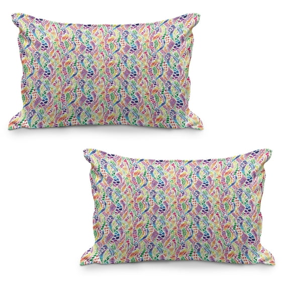 Geometric Quilted Pillowcover Set of 2, Mixed Mosaic Vivid Nature Inspired Girls Hippie Contrast Design, Standard Queen Size Pillow Cover for Bedroom, 30" x 20", Multicolor, by Ambesonne