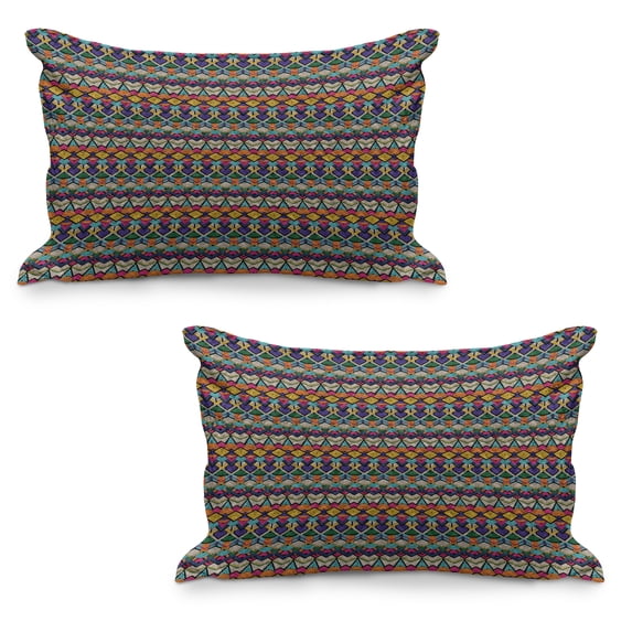 Geometric Quilted Pillowcover Set of 2, Retro Eighties Design Vibrant Color Scheme Geometrical Lines Half Circles Vintage, Standard Queen Size Pillow Cover Bedroom, 30" x 20", Multicolor, by Ambesonne