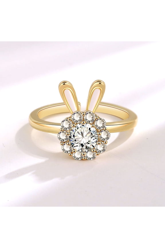 Geometric Rabbit Ring For Women Adjustable Copper Jewelry With White Gold And Yellow Gold Finish Rotatable Design