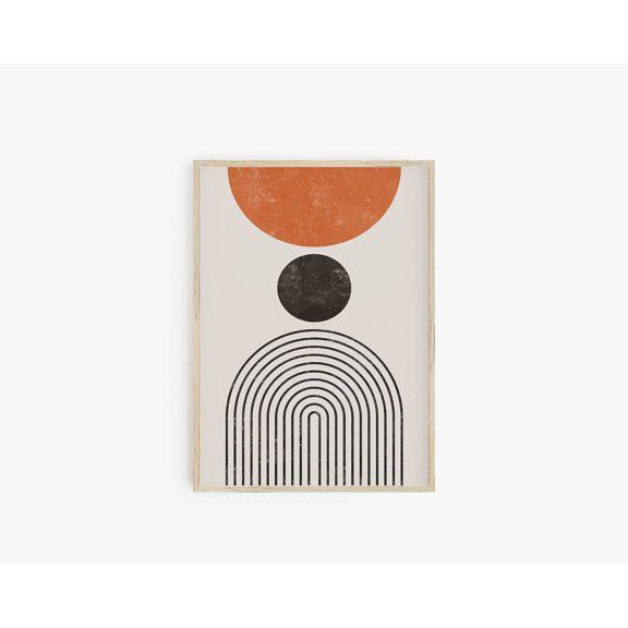 Geometric Rainbow Arch Mid Century Modern Minimalist Abstract Terracotta Art, Unframed Canvas 8x10in