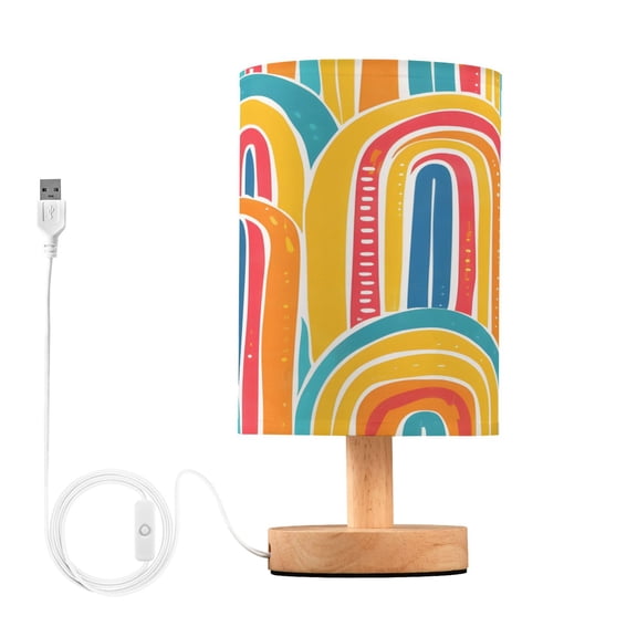 Geometric Rainbow Colorful Bedside Table Lamp Desk Warm Lights with USB Charging Port Cylinder LED Lamps for Bedroom Living Room Office