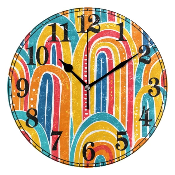 Geometric Rainbow Colorful Silent Wall Clock 10" Non-Ticking Battery Clock