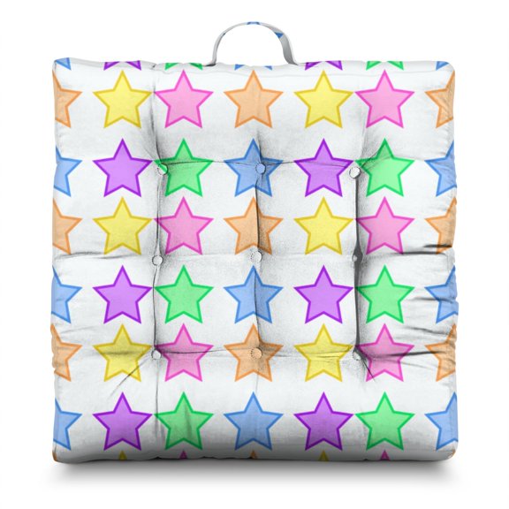 Geometric Rainbow Gradient Tatami Mat Seat Pad - Oversized Fluffy Meditation Cushion - 9-Point Stitched for Even Support & Durability