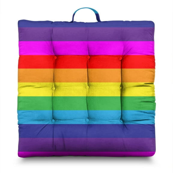 Geometric Rainbow Gradient Tatami Mat Seat Pad - Oversized Fluffy Meditation Cushion - 9-Point Stitched for Even Support & Durability