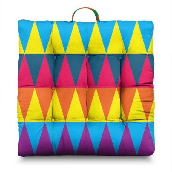 Geometric Rainbow Gradient Tatami Mat Seat Pad - Oversized Fluffy Meditation Cushion - 9-Point Stitched for Even Support & Durability