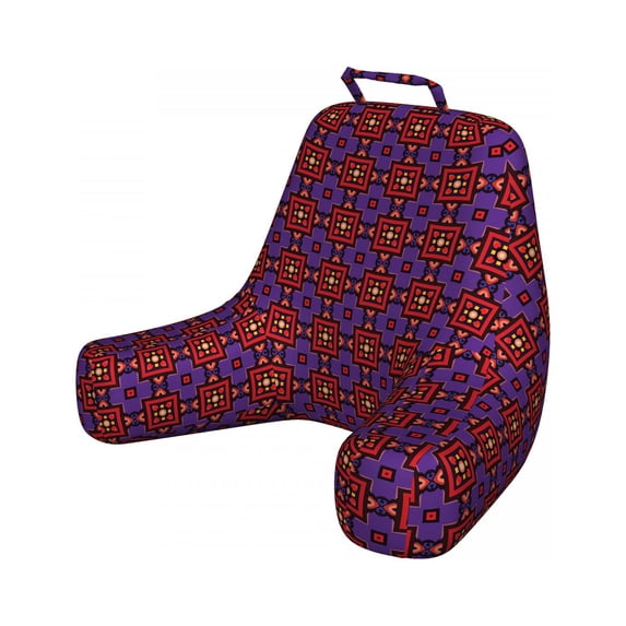 Geometric Reading Pillow, Oriental Art Inspired Repeating Square Tiles and Petal Motifs in Lively Colors, Bedrest Cushion with Back Pocket and Washable Cover, 2 Sizes, by Ambesonne