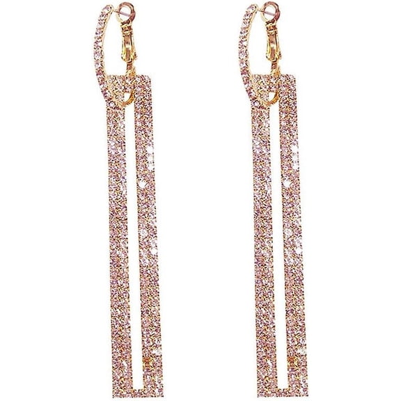 Geometric Rectangle Cubic Zirconia Rhinestone Long Drop Dangle Earrings For Women Hypoallergenic Pierced[Z6395]