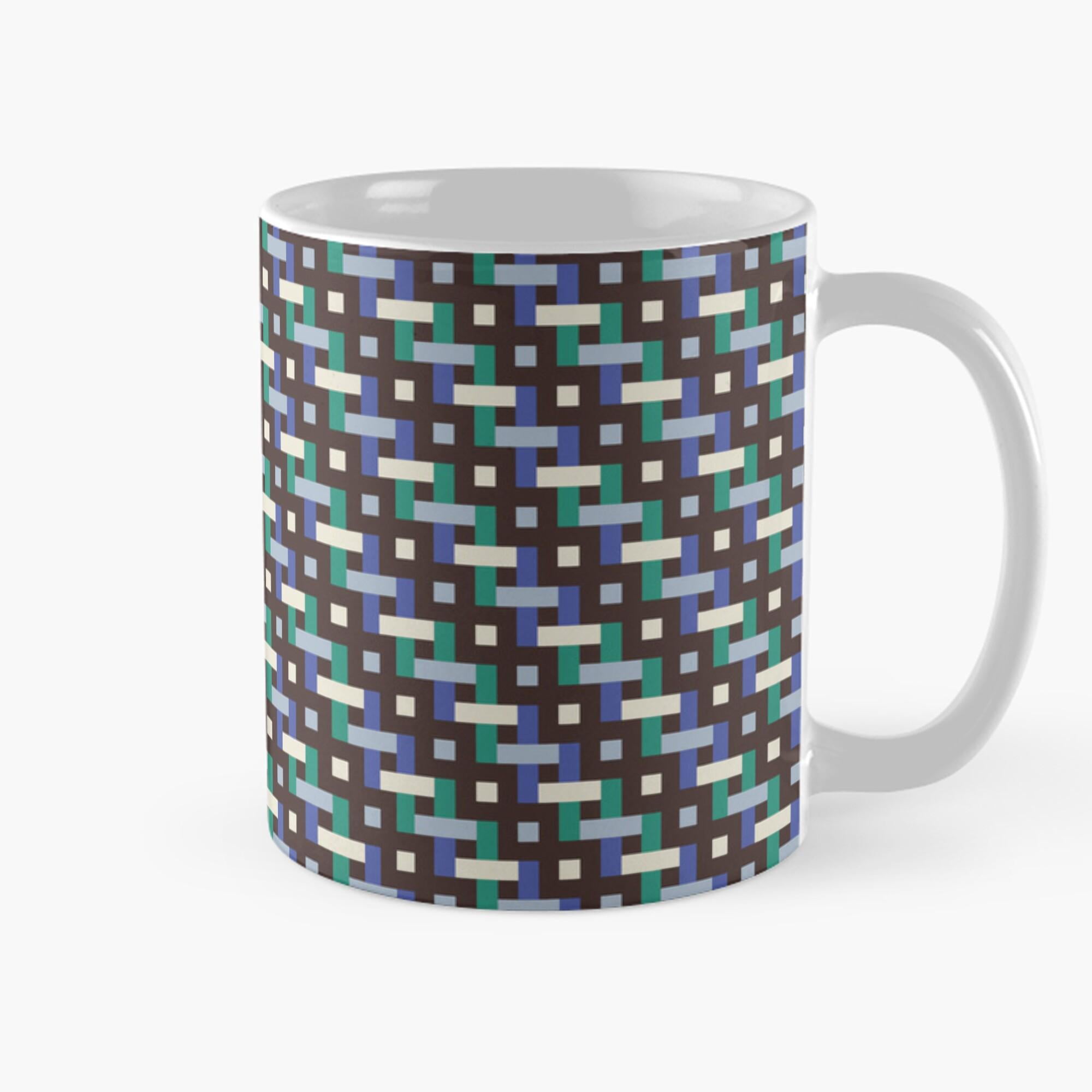 Recatangular Grid Geometric Rectangle Grid Coffee Mug, Teal, Light Blue and Dark Brown ...
