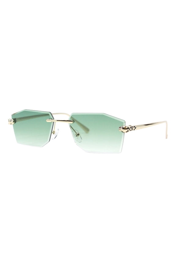 Geometric Rectangular Rimless Sunglasses Metal Leopard Design UV400 Gold, Green