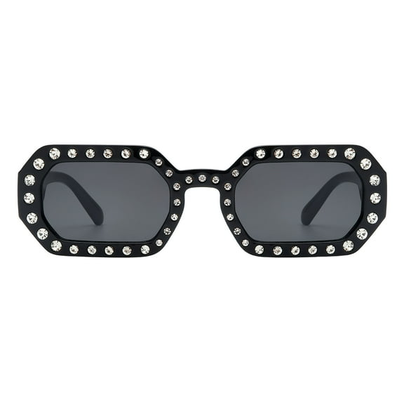 Geometric Rectangular Sunglasses Women's Colorful Rhinestone Shades UV400 Black