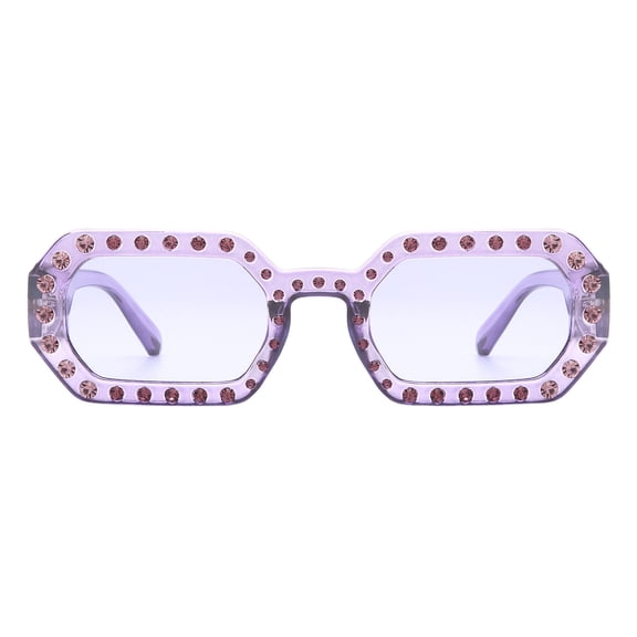 Geometric Rectangular Sunglasses Women's Colorful Rhinestone Shades UV400 Purple