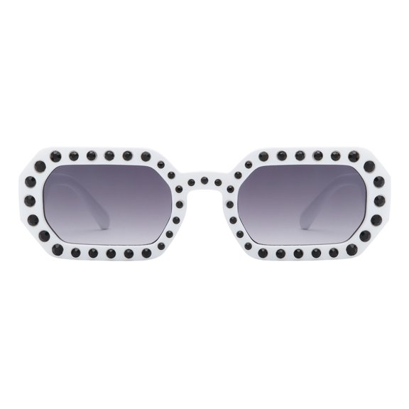 Geometric Rectangular Sunglasses Women's Colorful Rhinestone Shades UV400 White