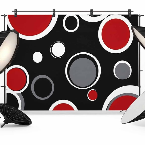 Geometric Red Backdrop for Photoshoot,Photography Photo Studio Background Wall Backdrop,Modern Black Grey White Abstract Circle Back Drop Banner Panel for Portraits Wedding Party Live Streaming 7x5Ft
