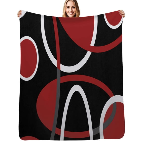 Geometric Red Black Modern Abstract Minimalist Circular Line Flannel Blanket Warm Soft Bedding Throws Winter Camping Chair Sofa Bed