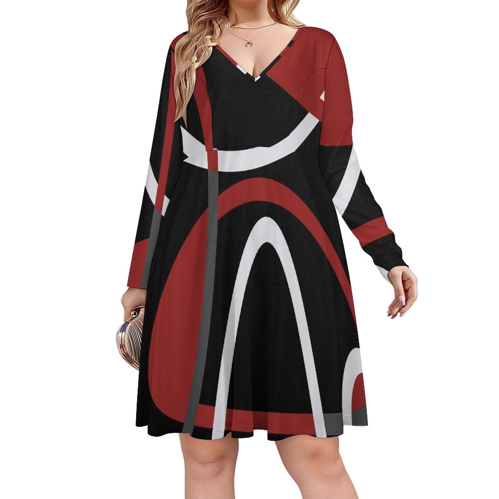Colorful Sleeveless Womens Polyester Dress With Elegant Neckline And Geometric Pattern