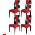 thumbnail image 1 of Geometric Red Dining Chair Cover Set of 4,Black White Grey Vintage Color Blocks Stretch Chair Protectors Slipcover,Spandex Kitchen Chair Seat Back Cushion Slip Cover for Dining Room,Party,Hotel, 1 of 6