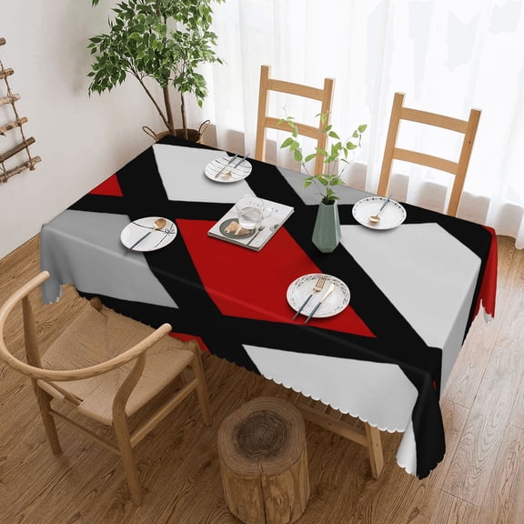 Geometric Red Gray Black White Tablecloth 60x86 Inch, Washable Waterproof Rectangular Table Cover for Party Picnic Dinner Decor